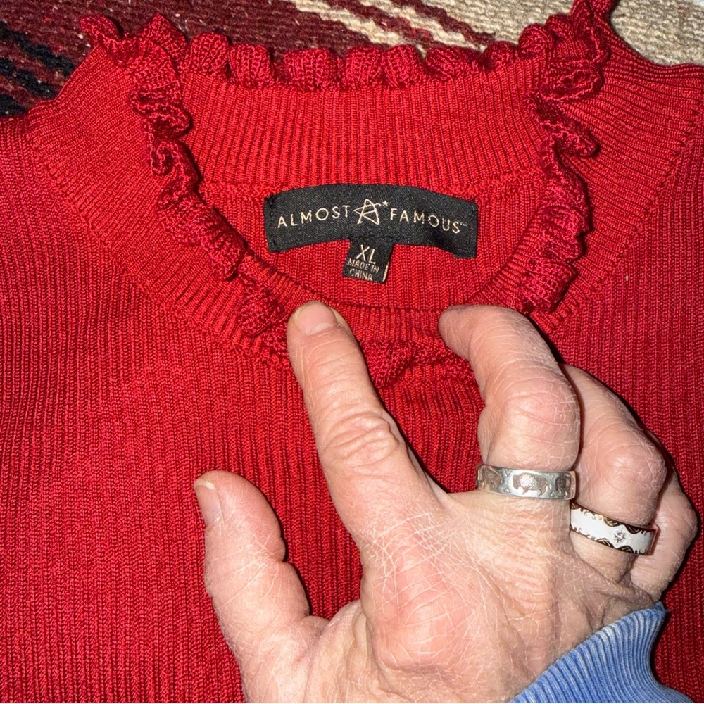 Almost Famous Red Ruffled Sweater - Picture 4 of 7